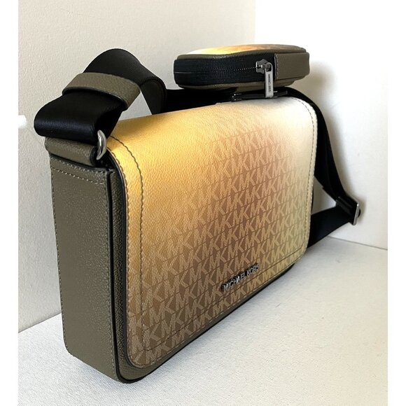New Michael Kors Cooper Mini Flap Ombré Logo Crossbody with Pouch Olive Multi - Picture 2 of 5